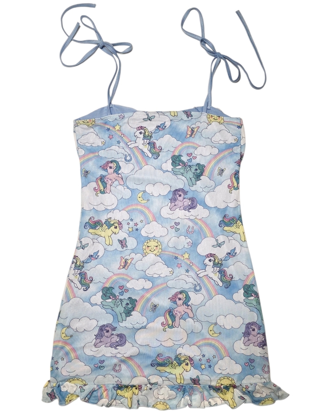 Dolls Kill x My Little Pony Rainbow Chaser Mesh Mini Dress Blue Size Medium - Picture 2 of 7